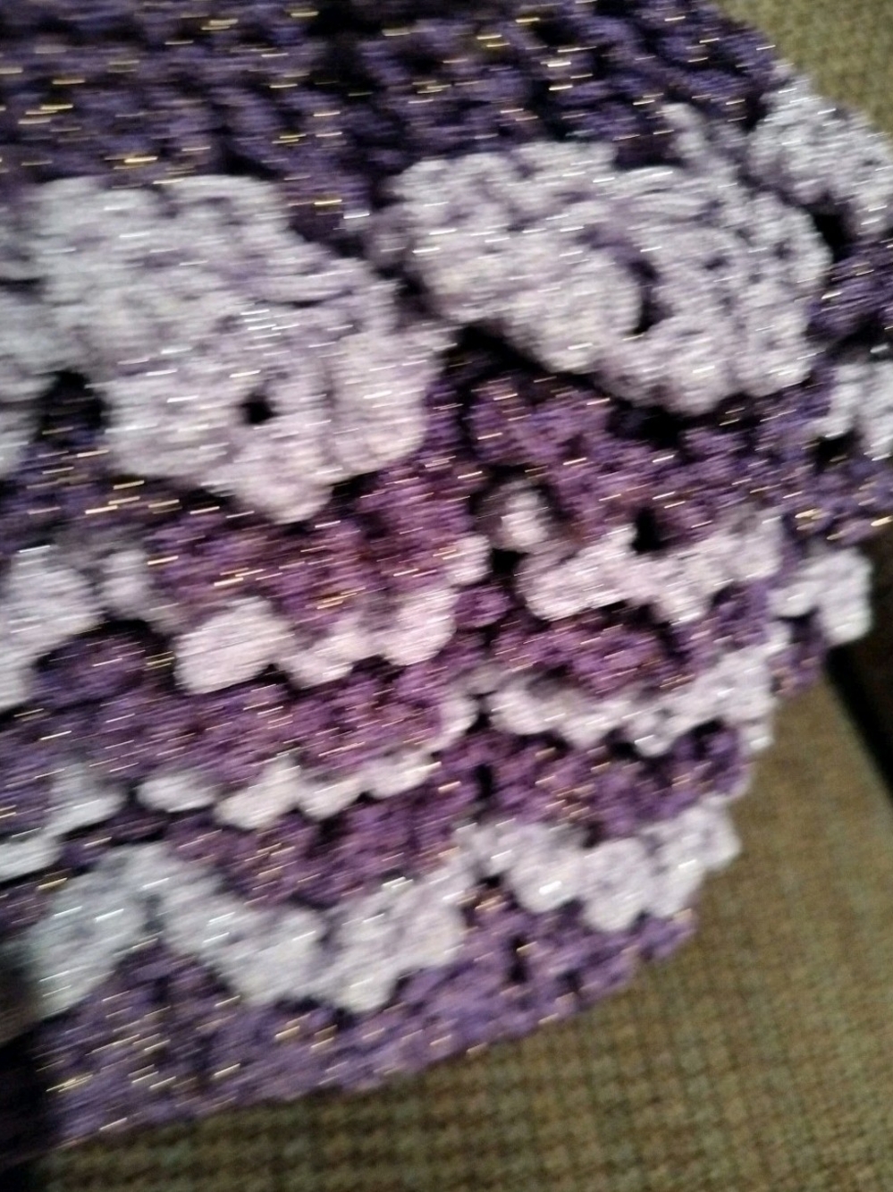 Handcrafted Purple Ruffled Crochet Handbag Gold Threading & Hardware - Picture 4 of 8